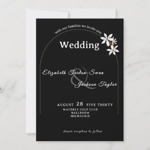 Elegant Black Floral Arch Typography Wedding Invitation