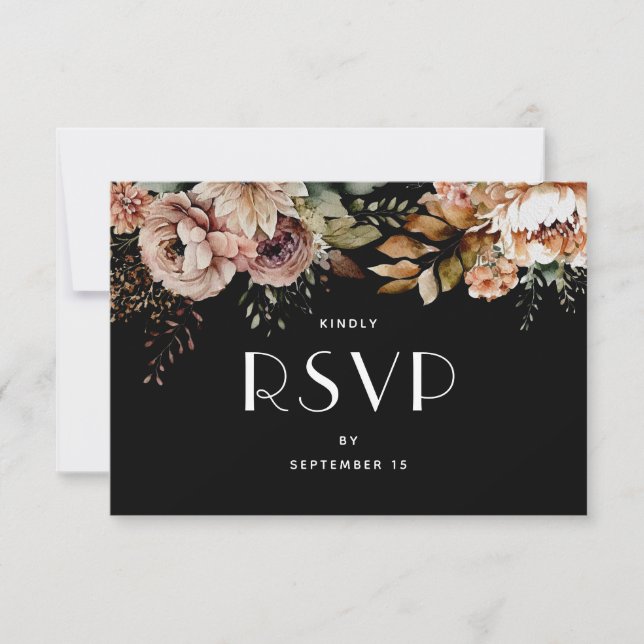 Elegant Black Floral Boho Wedding | Meal Choice RSVP Card (Front)