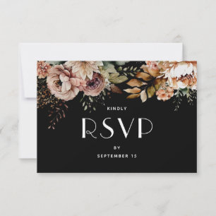 Elegant Black Floral Boho Wedding Meal Choice RSVP Card