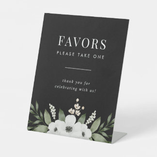 Elegant Black Floral Botanical Wedding Favours Sig Pedestal Sign