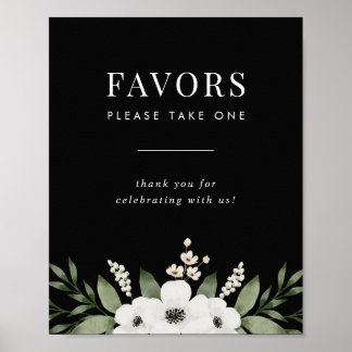 Elegant Black Floral Botanical Wedding Favours Sig Poster