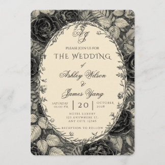 Elegant Black Floral Botanical Wedding Invitation