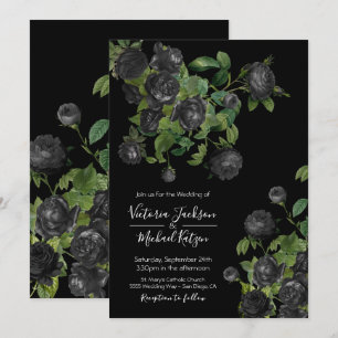 Elegant Black Floral Botanical Wedding Invitation