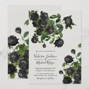 Elegant Black Floral Botanical Wedding Invitation