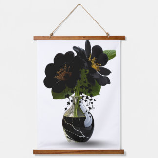 Elegant Black Floral Bouquet in Marble Vase. Hanging Tapestry