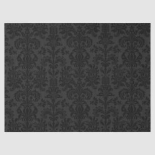 Elegant Black Floral Damasks Over Dark Grey Tissue Paper