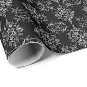 Elegant Black Floral Dark Wedding Wrapping Paper