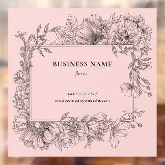 Elegant Black Floral Frame Salon Florist on Pink Window Cling