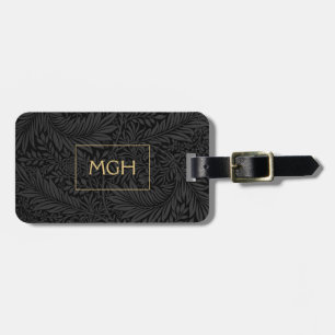 Elegant Black Floral Gold Monogram Luggage Tag