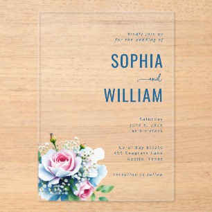 Elegant Black Floral Illustration Acrylic Invitations