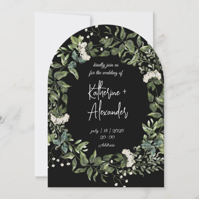 Elegant Black floral Lily wedding Invitation (Front)