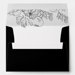 Elegant Black Floral Line Art Wedding Envelope