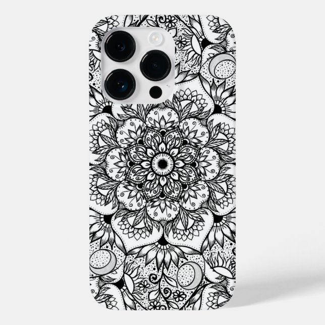 Elegant Black Floral Mandala White Design Case-Mate iPhone Case (Back)