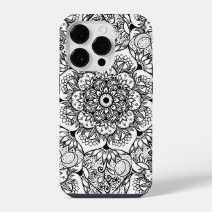 Elegant Black Floral Mandala White Design iPhone 14 Pro Case