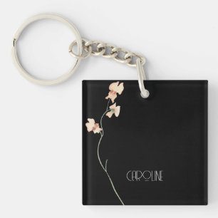 Elegant black floral minimalist key ring