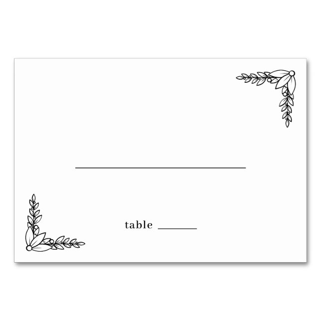 Elegant Black Floral Minimalist Table Number (Front)