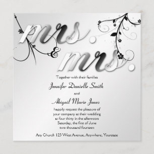 Elegant Black Floral Mrs. & Mrs Wedding Invitation