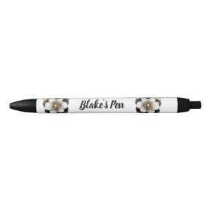 Elegant Black Floral Name Ink Pen
