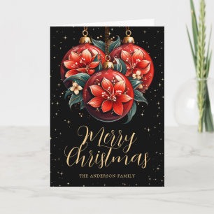 Elegant Black Floral Ornaments Photo Christmas Holiday Card