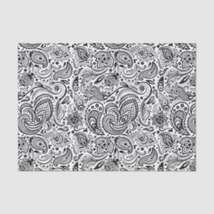 Elegant Black Floral Paisley White Background 3 Tissue Paper