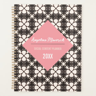 Elegant Black Floral Pattern Pink text holder Planner