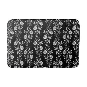 Elegant Black Floral Pattern Short Bath Mat