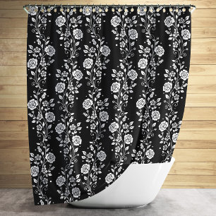 Elegant Black Floral Pattern Shower Curtain