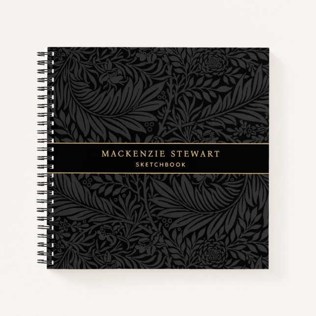 Elegant Black Floral Pattern Sketchbook Notebook (Front)