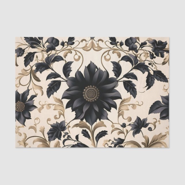 Elegant Black Floral Pattern Tissue Paper (Front)