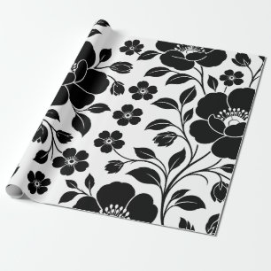 Elegant Black Floral Pattern Wrapping Paper