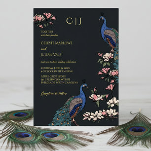 Elegant Black Floral Peacock Wedding