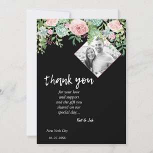 Elegant Black Floral Pink Wedding Thank you CARD
