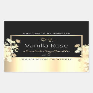 Elegant Black Floral Product Packaging Labels Gold