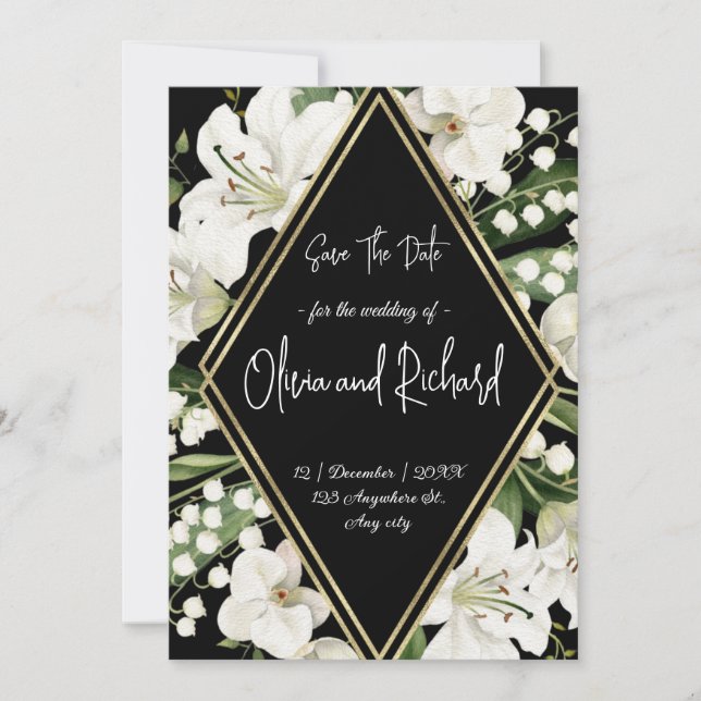 Elegant Black Floral Save the Date Wedding Invitation (Front)