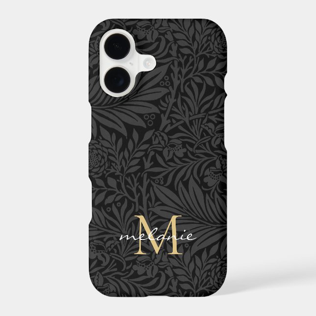 Elegant Black Floral Script Monogram (Back)
