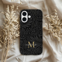 Elegant Black Floral Script Monogram