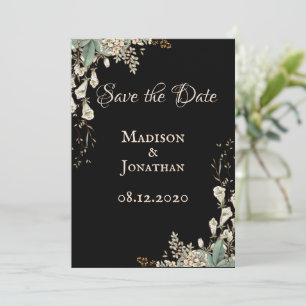 Elegant Black Floral Script Wedding Save The Date