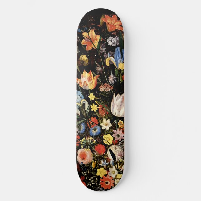 Elegant Black Floral Skateboard (Front)