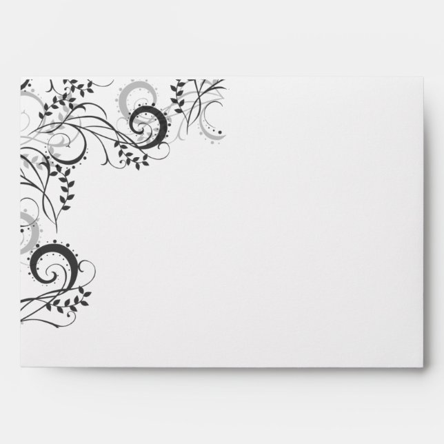Elegant Black Floral Stationery Envelope (Front)