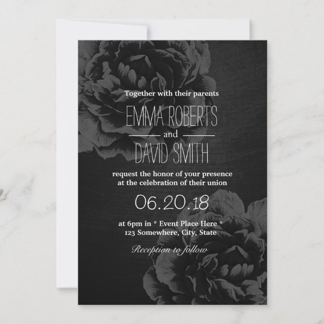 Elegant Black Floral Vintage Wedding Invitation (Front)