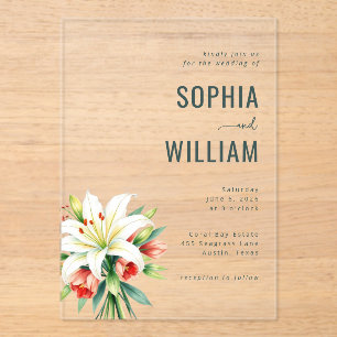 Elegant Black Floral Watercolor Acrylic Invitations