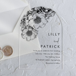 Elegant Black Floral Wedding Acrylic Invitations