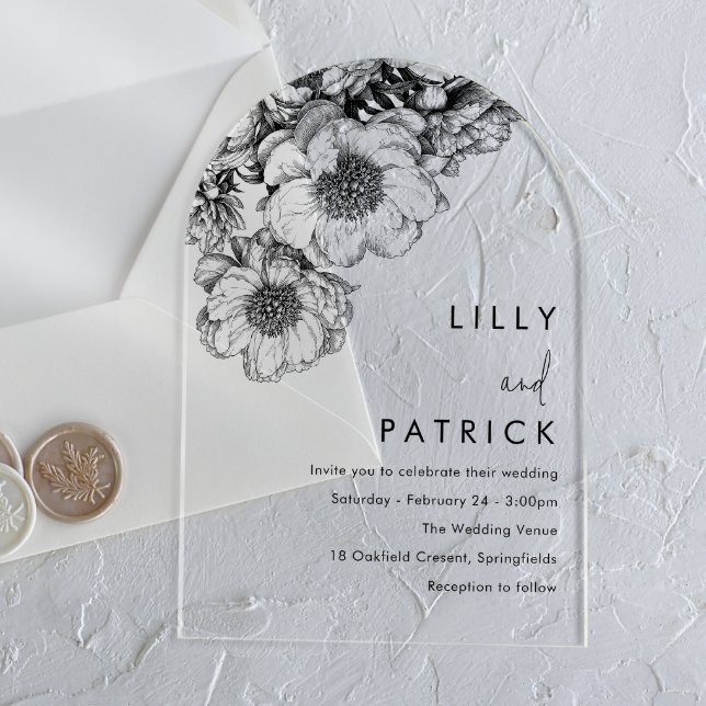 Elegant Black Floral Wedding Acrylic Invitations (Creator Uploaded)