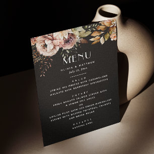 Elegant Black Floral Wedding   Dark Fall Boho Menu