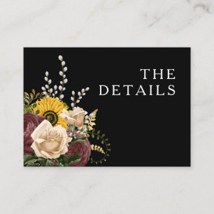 Elegant Black Floral Wedding Details Enclosure Car Card
