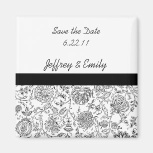 Elegant Black Floral Wedding Favour Magnet