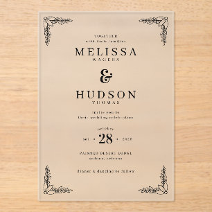 Elegant Black Floral Wedding Invitation