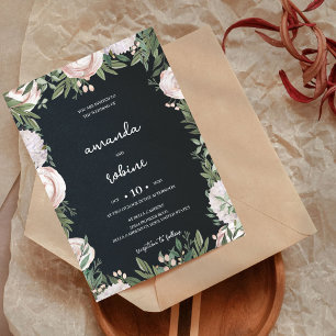 Elegant Black Floral Wedding Invitation