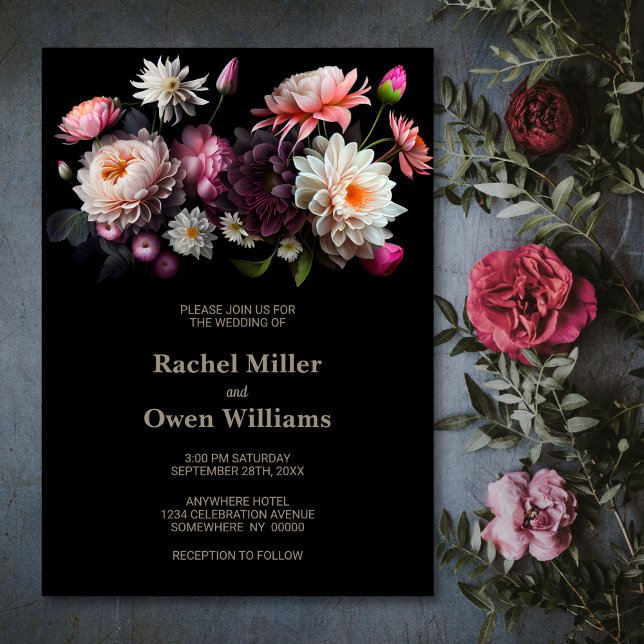 Elegant Black Floral Wedding Invitation (Creator Uploaded)