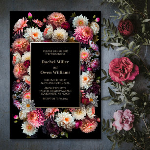 Elegant Black Floral Wedding Invitation